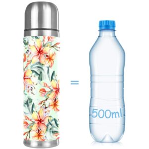 Stainless Steel Leather Vacuum Insulated Mug Tropical Plant Flower Thermos Water Bottle for Hot and Cold Drinks Kids Adults 16 Oz