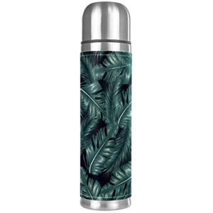 stainless steel leather vacuum insulated mug tropical plants thermos water bottle for hot and cold drinks kids adults 16 oz