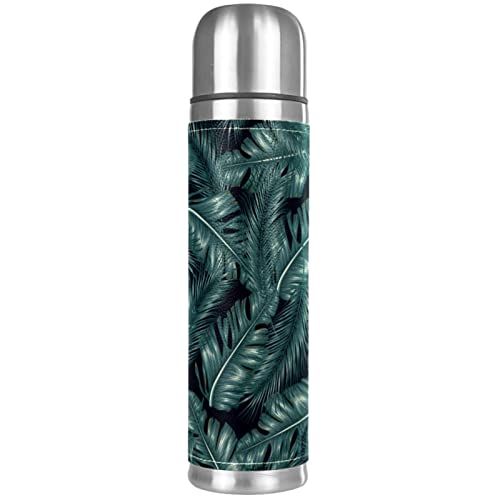 Stainless Steel Leather Vacuum Insulated Mug Tropical Plants Thermos Water Bottle for Hot and Cold Drinks Kids Adults 16 Oz