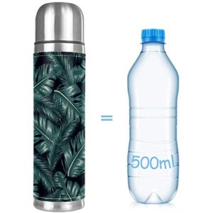 Stainless Steel Leather Vacuum Insulated Mug Tropical Plants Thermos Water Bottle for Hot and Cold Drinks Kids Adults 16 Oz