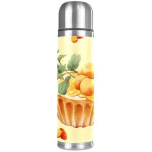stainless steel leather vacuum insulated mug mango thermos water bottle for hot and cold drinks kids adults 16 oz