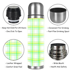 Stainless Steel Leather Vacuum Insulated Mug Cascading Plaid Thermos Water Bottle for Hot and Cold Drinks Kids Adults 16 Oz