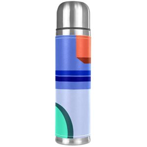 stainless steel leather vacuum insulated mug geometry thermos water bottle for hot and cold drinks kids adults 16 oz