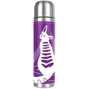 stainless steel leather vacuum insulated mug cat thermos water bottle for hot and cold drinks kids adults 16 oz