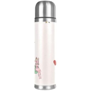 Stainless Steel Leather Vacuum Insulated Mug Beach Girl Thermos Water Bottle for Hot and Cold Drinks Kids Adults 16 Oz