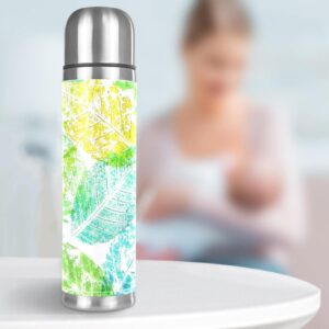 Stainless Steel Leather Vacuum Insulated Mug Leaves Thermos Water Bottle for Hot and Cold Drinks Kids Adults 16 Oz