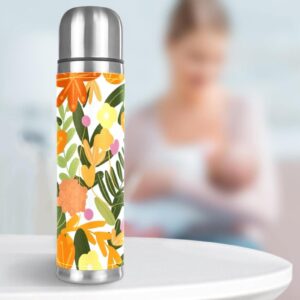 Stainless Steel Leather Vacuum Insulated Mug Flower Thermos Water Bottle for Hot and Cold Drinks Kids Adults 16 Oz