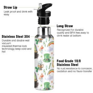 St. Patrick's Shamrock Leprechaun Hat, Pot of Gold, Rainbow on White Stainless Steel Water Bottle, Leak-Proof Vacuum Hot Cold Insulated Mug, Double Walled with Handle Cup Bottle 33.8 Oz