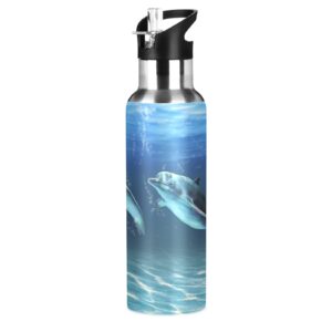 dolphin water bottle with straw lid thermos ocean kids insulated stainless steel water flask 20 oz dolphins