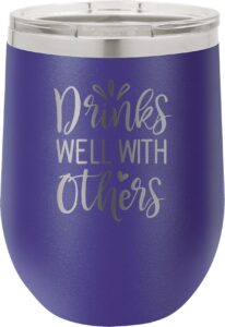 customgiftsnow drinks well with others - stainless steel double-wall insulated 12-ounce truck car travel coffee cup wine tumbler mug with lid
