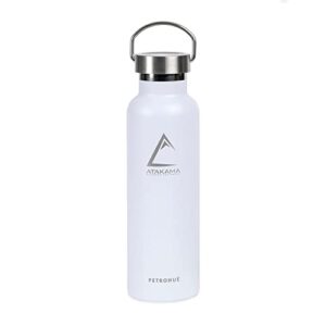 atakama outdoor - thermal bottle petrohues bagrecito “fish edition” black 21 oz capacity | maintains heat for up to12 hours and cold for up to 24 hours | stainless steel water bottles, white