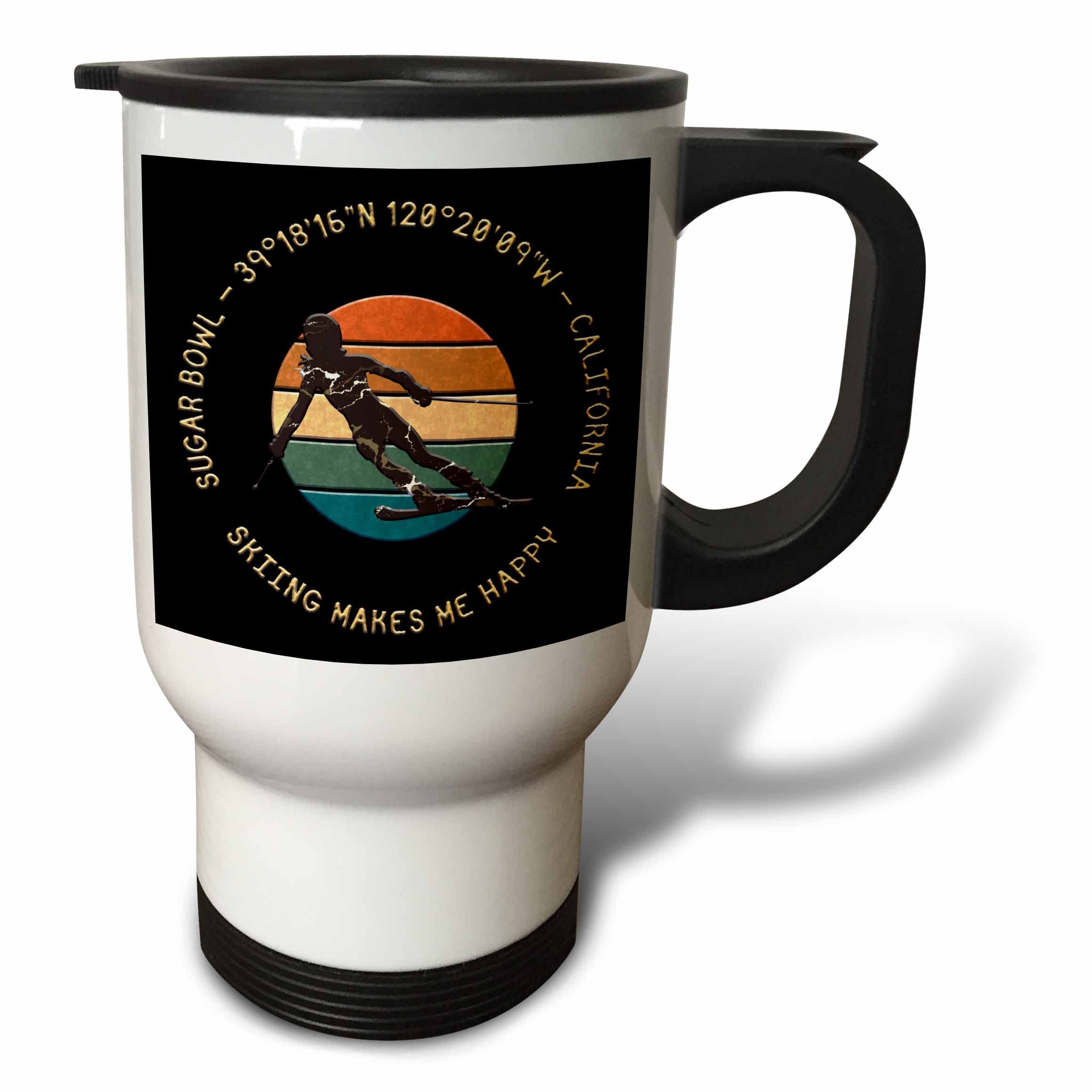 3dRose Sugar Bowl, California. Woman skier. Yellow, black. Downhill... - Travel Mugs (tm-374855-1)