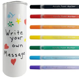 create your own personalized gifts, white 20 oz insulated tumbler mug with lid, set of 7 acrylic paint pens (1 tumbler | 1 marker set)