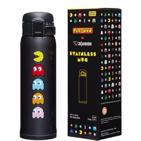 [Zojirushi x Pac-man] Limited Edition SM-SHE48PA BA&XA Stainless Steel Mug, 2 Count Bundle (Pack of 2), PAC-MAN Black&Stainless 16oz (Bundle 2-pack: Black & Silver)