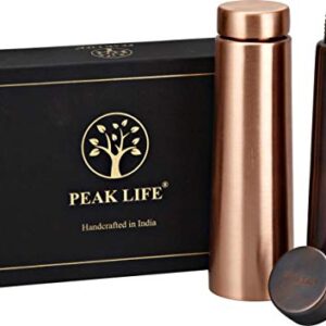 Peak Life Pure Copper Water Bottle for drinking - Copper Bottle Water Sleek Leakproof Copper Vessel for drinking water - Ayurvedic Pure Copper Bottle- 27 Oz (800ml)- Antique & Matt Finish