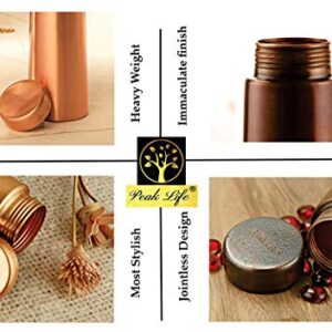 Peak Life Pure Copper Water Bottle for drinking - Copper Bottle Water Sleek Leakproof Copper Vessel for drinking water - Ayurvedic Pure Copper Bottle- 27 Oz (800ml)- Antique & Matt Finish