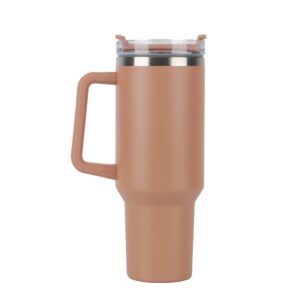 famkx 40oz insulated travel mug tumbler with handle and straw,stainless steel double wall vacuum thermos cup keep drink cold and hot (caramel)