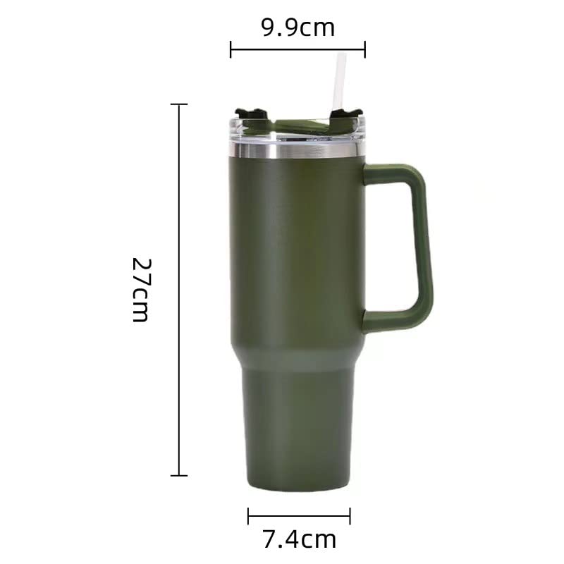 FAMKX 40oz Insulated Travel Mug Tumbler With Handle And Straw,Stainless Steel Double wall Vacuum Thermos Cup Keep Drink Cold and Hot (Caramel)