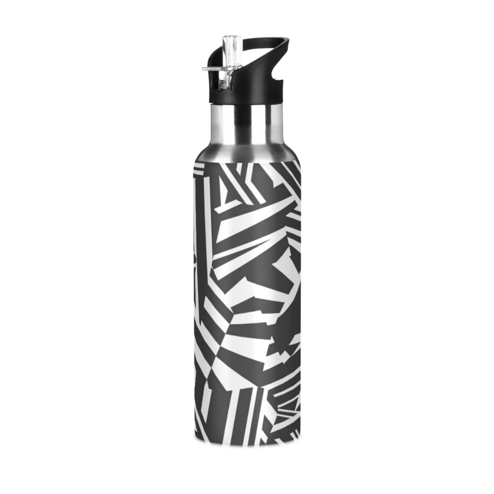 Dazzle Camouflage Water Bottle with Straw Lid Double Wall Thermos Bottle Vacuum Insulated Flask Stainless Steel Water Bottle for Gym Outdoor 35 OZ