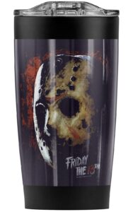 logovision friday the 13th mask of death stainless steel tumbler 20 oz coffee travel mug/cup, vacuum insulated & double wall with leakproof sliding lid | great for hot drinks and cold beverages