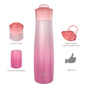 Zak Designs 20 oz Jewel Vacuum Insulated 18/8 Stainless Steel Water Bottle with Leak-Proof Lid, Keeps Cold and Fits In Car Cup Holders for Travel (20 oz, Pink Diamond)