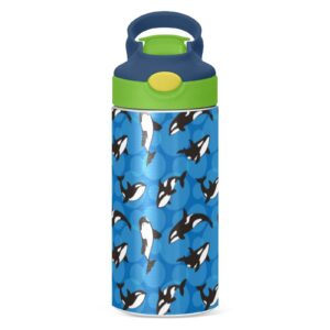 ALAZA Orca Killer Whale on Blue Background Kids Water Bottles with Lids Straw Insulated Stainless Steel Water Bottles Double Walled Leakproof Tumbler Travel Cup for Girls Boys Toddlers 12 oz / 350 ml,