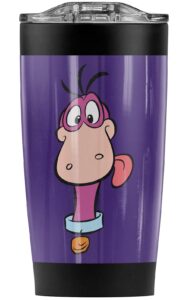 logovision the flintstones dino face stainless steel tumbler 20 oz coffee travel mug/cup, vacuum insulated & double wall with leakproof sliding lid | great for hot drinks and cold beverages