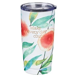 heartfelt insulated travel mug make every day count, orange blossoms, stainless steel