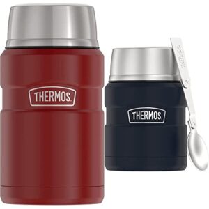 thermos stainless king vacuum-insulated food jars with spoon, 24 ounce, rustic red and 16 ounce, midnight blue