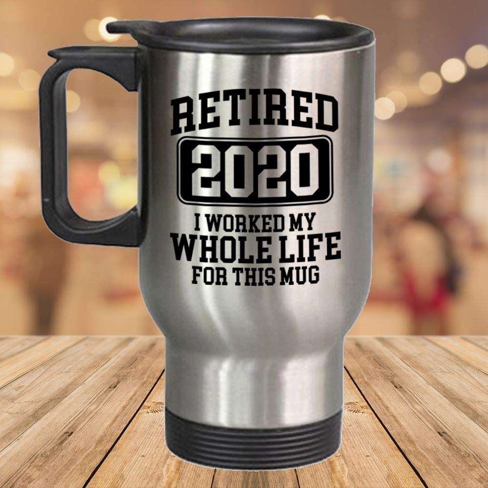 Exxtra Gifts Retirement Gift For Women And Men - Retired 2020 14 oz Travel Mug - Funny Novelty Commuter And Gag Present - Perfect For Co-Worker Or Colleague