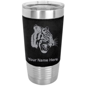 lasergram 20oz vacuum insulated tumbler mug, tiger head, personalized engraving included (faux leather, black)
