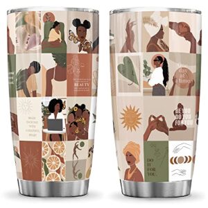 20oz black women tumbler with lid african american gifts for black women - self care for black women positive affirmations for black women black girl magic stainless steel insulated travel coffee cups