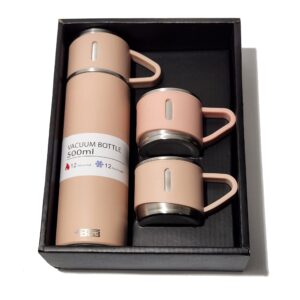 BT53 Stainless Steel 500 ML Vacuum Flask/Bottle/Thermos for Hot and Cold Drinks with Three Cups (Pink)