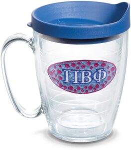 tervis fraternity - pi beta phi tumbler with emblem and blue lid 16oz mug, clear