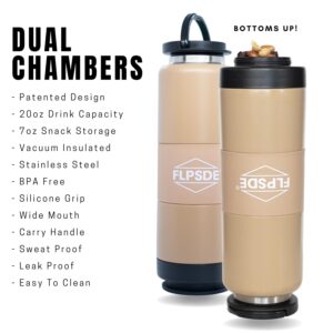 FLPSDE Water Bottle with Snack Compartment, Drink & Snack Cup Combo, 20oz Stainless Steel Water Bottle with 7oz Snack Container, Snack Storage, Dual Chamber Water Bottle