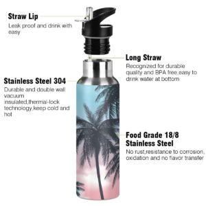 Yasala Water Bottle Palm Tree Pink Sky Coffee Thermos Stainless Steel Insulated Beverage Container 20 oz with Straw Lid BPA-Free for Sport, Travel, Camp