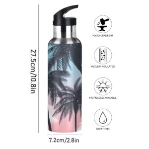 Yasala Water Bottle Palm Tree Pink Sky Coffee Thermos Stainless Steel Insulated Beverage Container 20 oz with Straw Lid BPA-Free for Sport, Travel, Camp