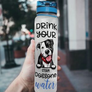 Personalized Dog Lover Water Tracker Bottle Drink Your Dog Gone Water Funny Birthday Gift For Dog Mom, Dog Lovers, Dog Owner 32 oz Motivational Water Bottle with Time Marker Leak-proof BPA Free