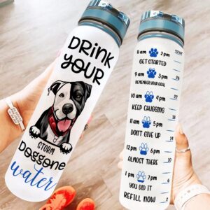 Personalized Dog Lover Water Tracker Bottle Drink Your Dog Gone Water Funny Birthday Gift For Dog Mom, Dog Lovers, Dog Owner 32 oz Motivational Water Bottle with Time Marker Leak-proof BPA Free