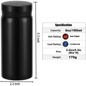 Dadamong 2-Pack Mini Pocket Tumbler Bottle 6 Ounce, Stainless Steel Small Portable Vacuum Insulated Travel Mug with Leak Proof Lid, Tea Water Cream Coffee Cup for Camping Travel Workout Walk