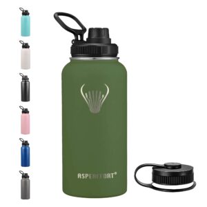 stainless steel water bottle with straw lid double walled vacuum insulated metal thermos flask leakproof 32oz army green
