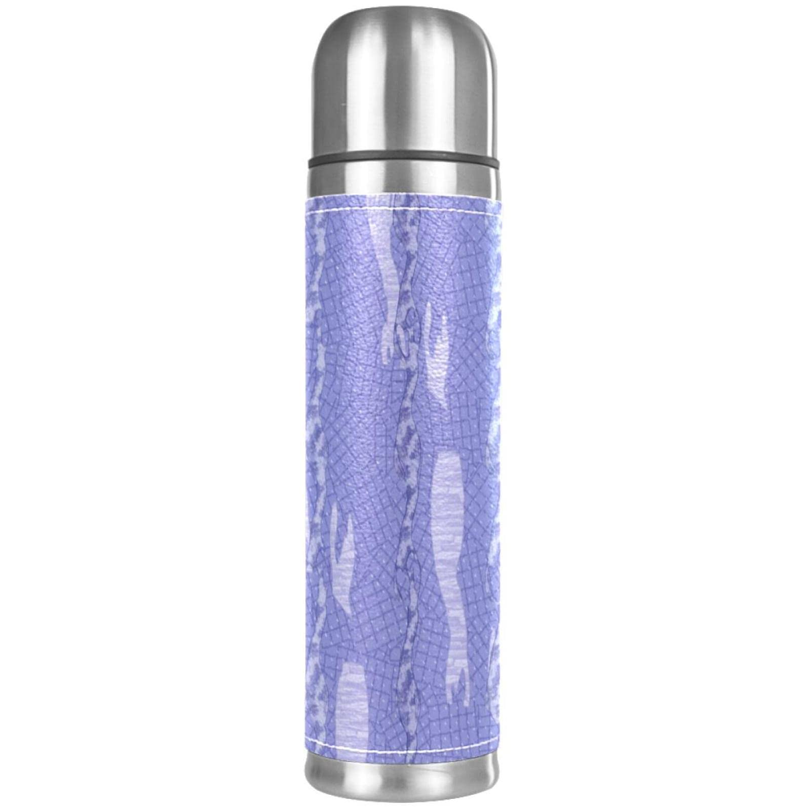 Stainless Steel Leather Vacuum Insulated Mug Abstract Thermos Water Bottle for Hot and Cold Drinks Kids Adults 16 Oz