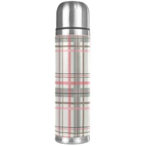 Stainless Steel Leather Vacuum Insulated Mug Cascading Plaid Thermos Water Bottle for Hot and Cold Drinks Kids Adults 16 Oz