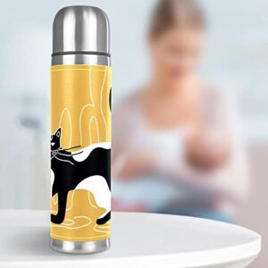 Stainless Steel Leather Vacuum Insulated Mug Cat Thermos Water Bottle for Hot and Cold Drinks Kids Adults 16 Oz