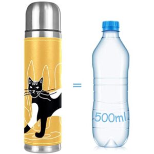 Stainless Steel Leather Vacuum Insulated Mug Cat Thermos Water Bottle for Hot and Cold Drinks Kids Adults 16 Oz