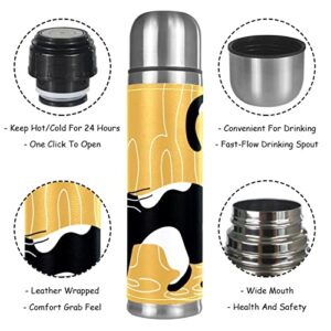 Stainless Steel Leather Vacuum Insulated Mug Cat Thermos Water Bottle for Hot and Cold Drinks Kids Adults 16 Oz