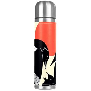 stainless steel leather vacuum insulated mug penguin thermos water bottle for hot and cold drinks kids adults 16 oz