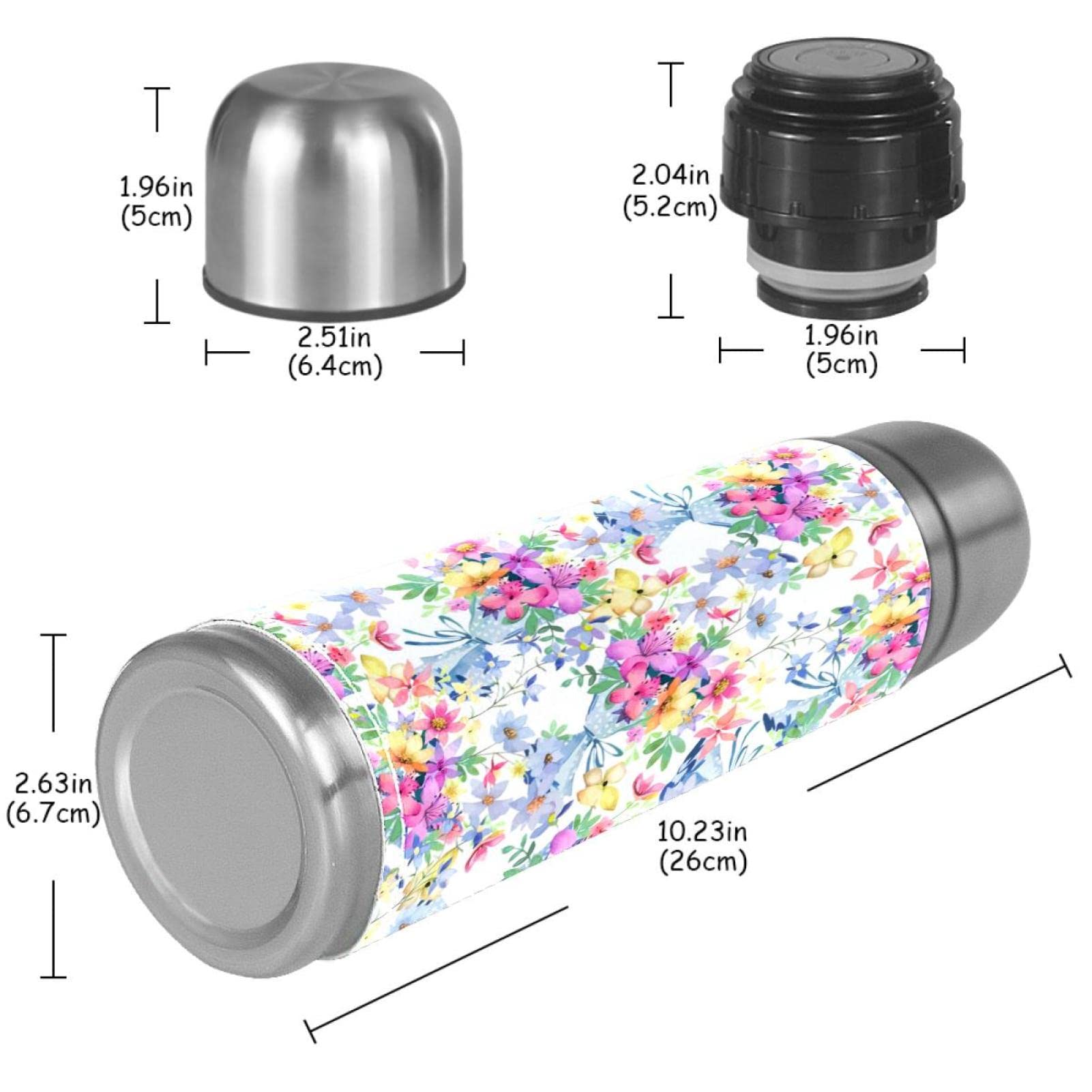 Stainless Steel Leather Vacuum Insulated Mug Flowers Thermos Water Bottle for Hot and Cold Drinks Kids Adults 16 Oz