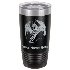 lasergram 20oz vacuum insulated tumbler mug, dragon, personalized engraving included (black)