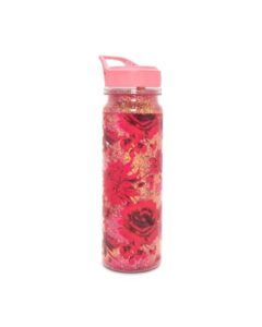 ban.do insulated water bottle with straw, bpa free water bottle holds 16 ounces, pink/red floral double wall tumbler with glitter, potpourri